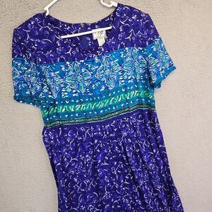 Vintage DJI Jumpsuit Womens 10‎ Blue Grandmacore Relaxed Flowy Resort Grannycore